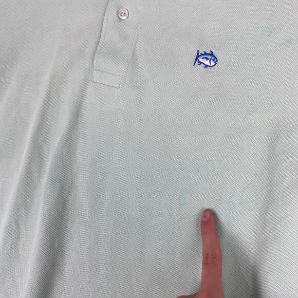 Southern Tide Mens size Large Polo Shirt Medium Light Mint Green Fish Logo - Picture 12 of 15